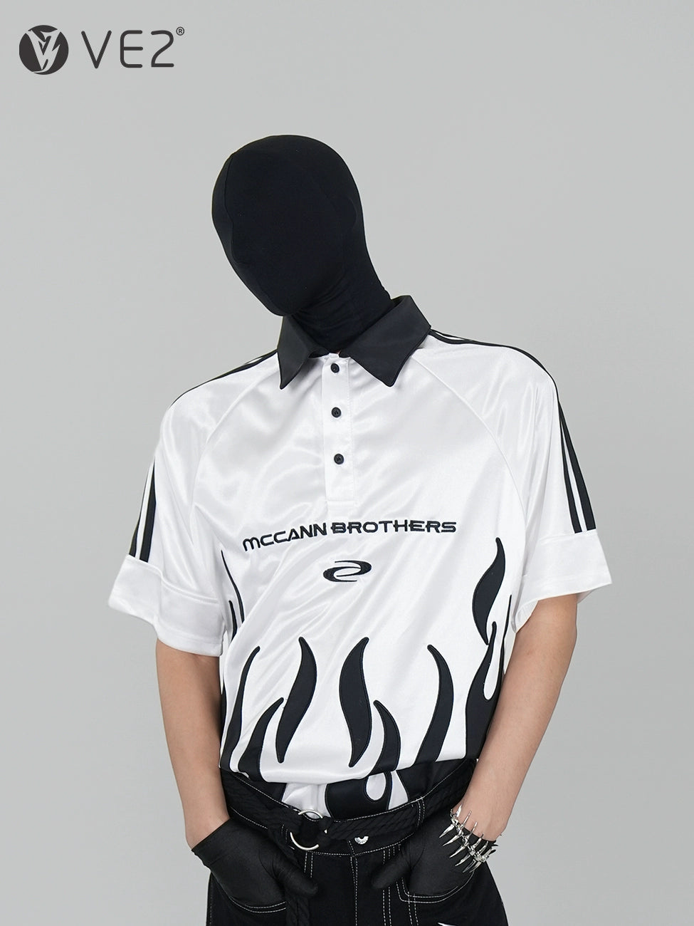 Bicolor Flame Embroidery Short Sleeve T-Shirt WN17386