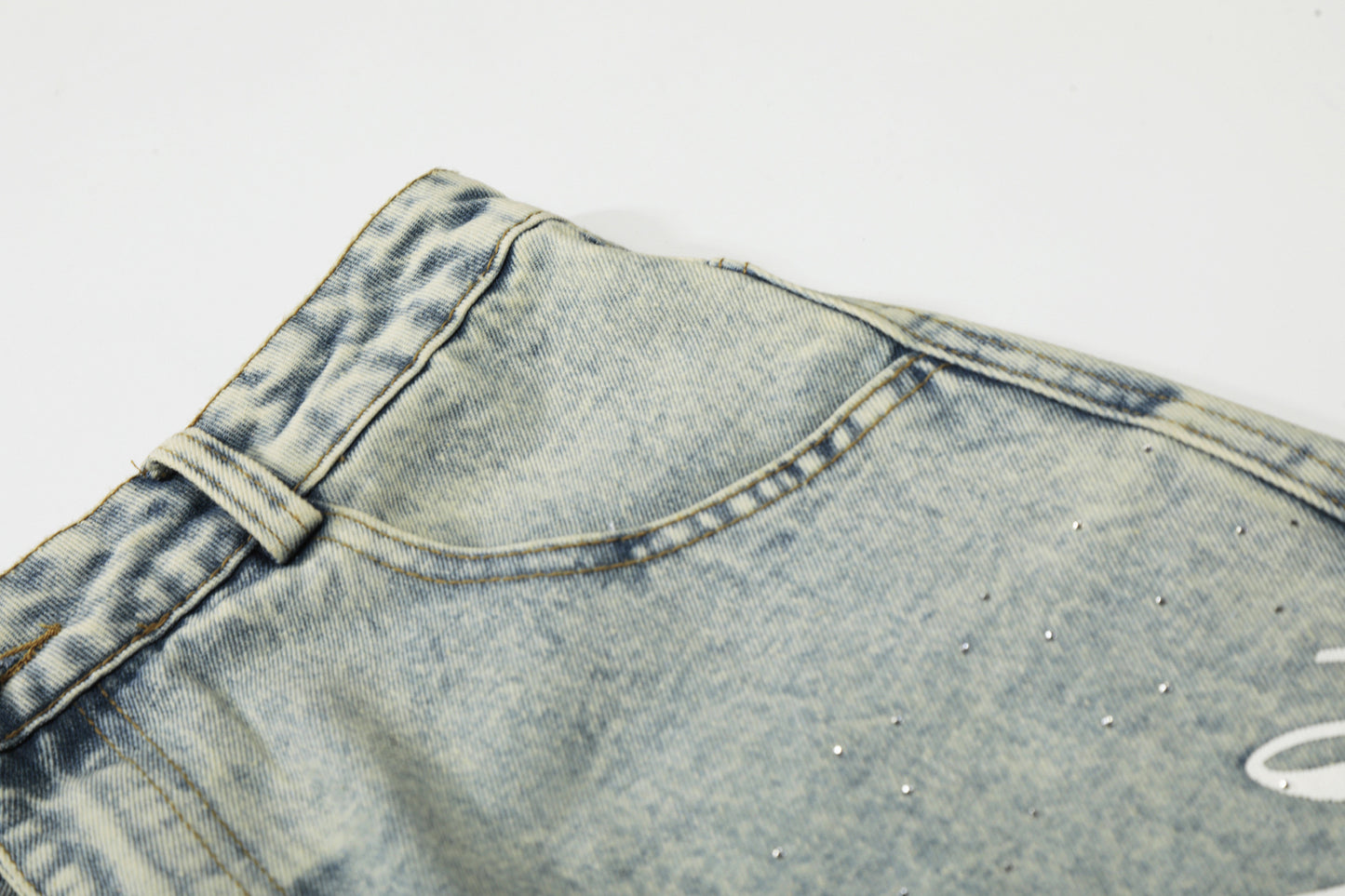 Washed Letter Print Wide Leg Denim Jeans WN25419