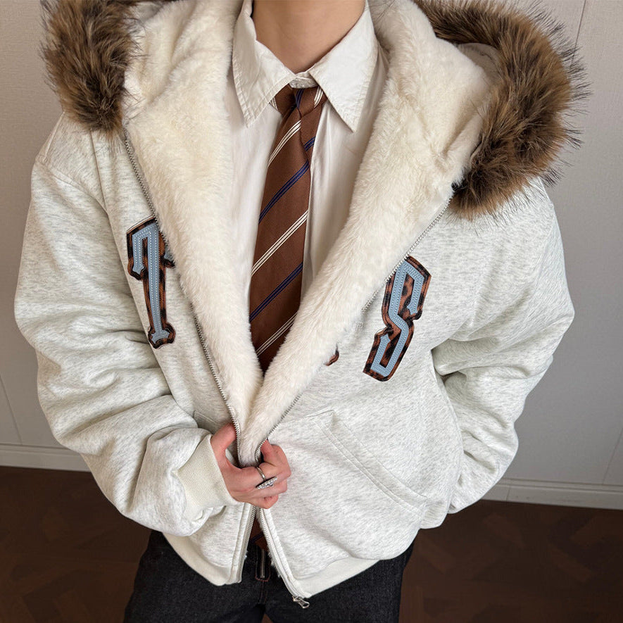 Patch Embroidery Fleece Lining Zipper Hoodie WN21933