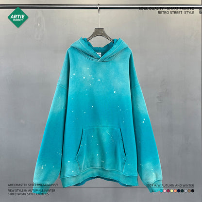 Fleece Linning Spray-Dye Washed Damage Hoodie WN9999