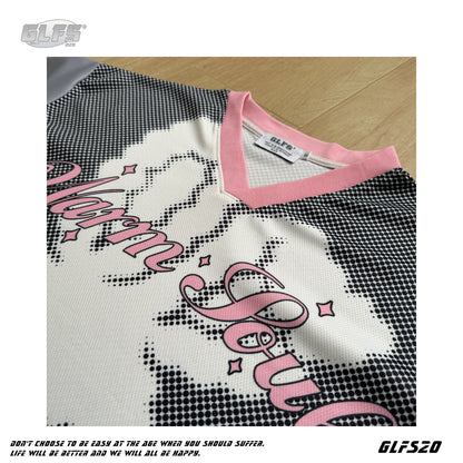 V-Neck Cartoon Rabbit Letter Print T-Shirt WN26602
