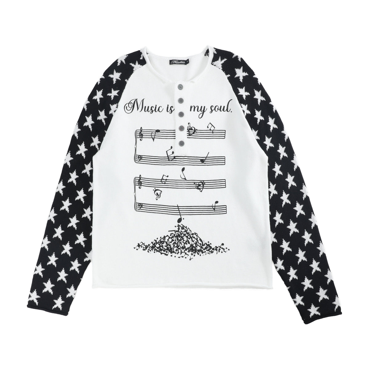 Raglan Star Music Note Print Long Sleeve T-Shirt WN27213