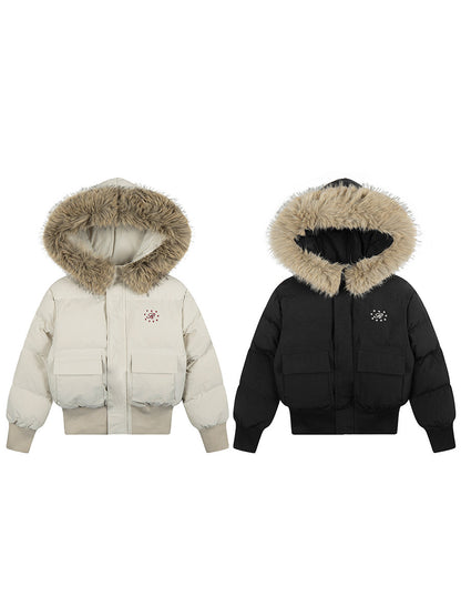 Fake Fur Collar Short Hooded Puffer Jacket WN24195