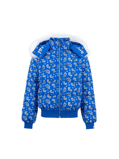 Paisley Hooded White Duck Down Jacket WN20971