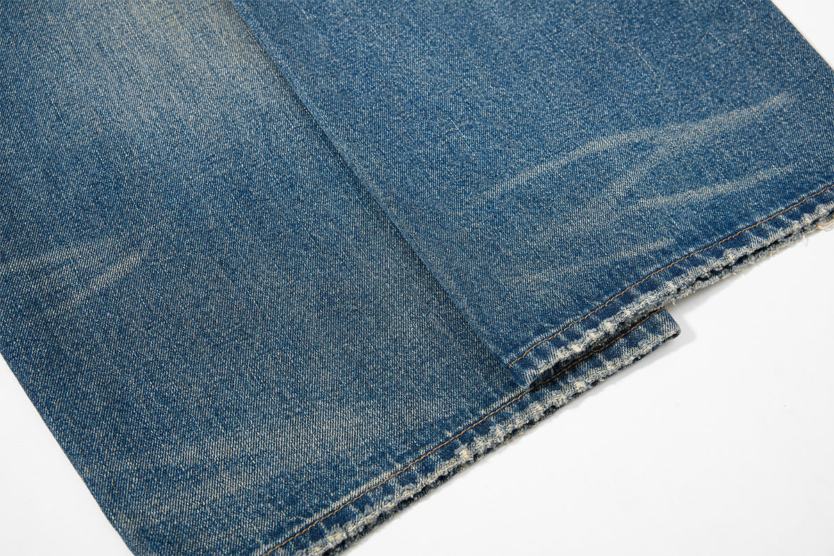 Embroidery Curved Wide Leg Denim Jeans WN25554