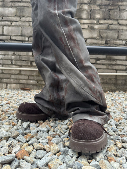 Damage Flare Stacked Denim Jeans WN22988