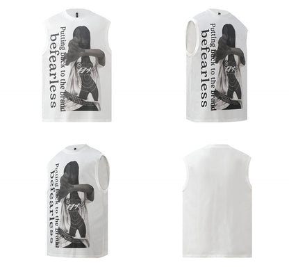 Portrait Graphic Letter Sleeveless T-Shirt WN26219