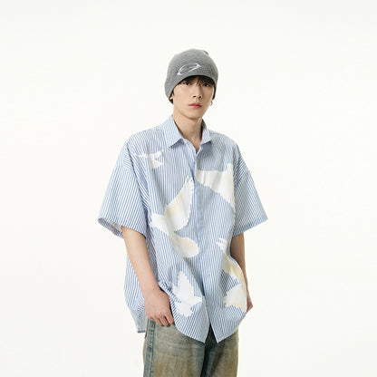 Oversize Pigeon Print Short Sleeve Shirt WN7619