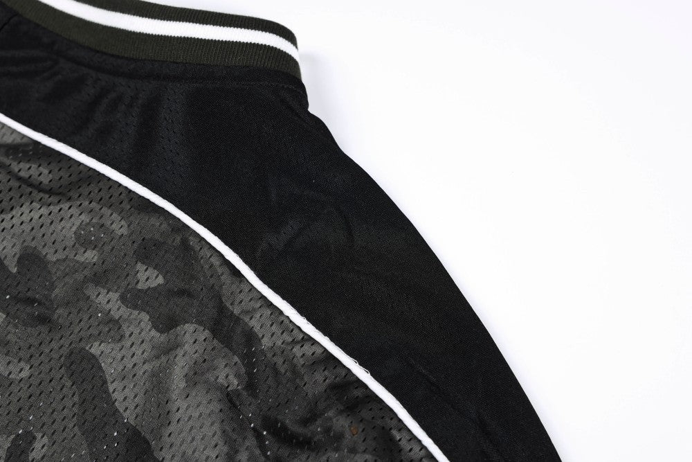 Camouflage Letter Badge Embroidery Contrast Patchwork Oversize Short Sleeve T-Shirt WN27902