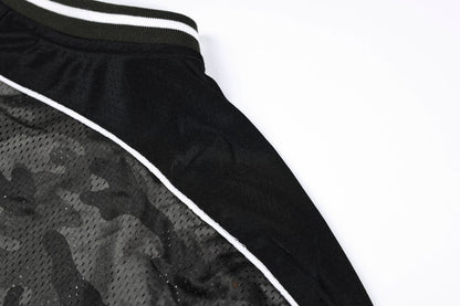 Camouflage Letter Badge Embroidery Contrast Patchwork Oversize Short Sleeve T-Shirt WN27902