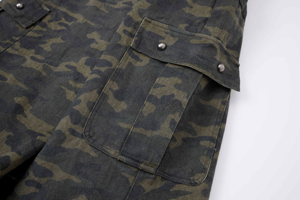 Camouflage Cargo Pocket Wide Leg Denim Jeans WN28009