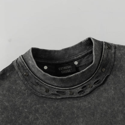 Heavy Washed Fade Stitching Short Sleeve T-Shirt WN25671