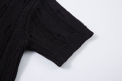 Damage Design Zipper Short Sleeve Knit Shirt WN16198