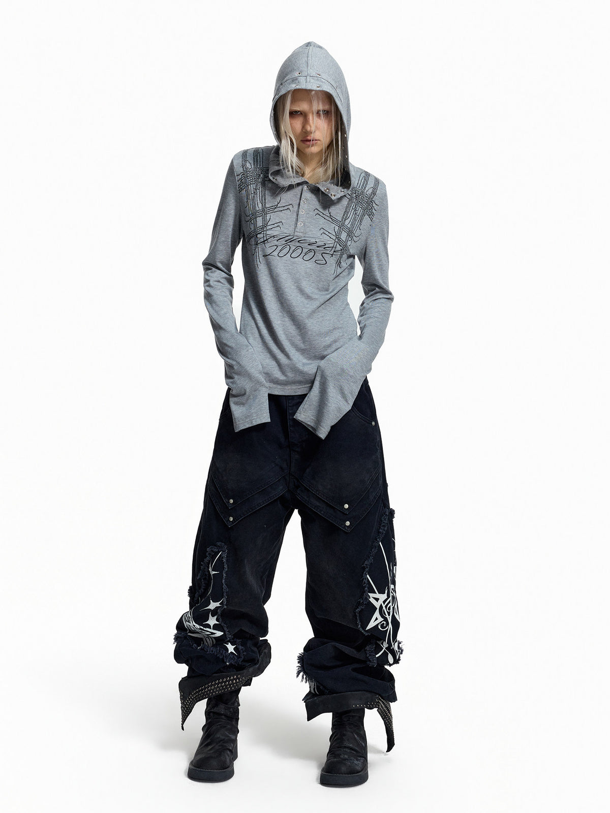 Graffiti Print Rhinestone Cropped Hoodie WN27440