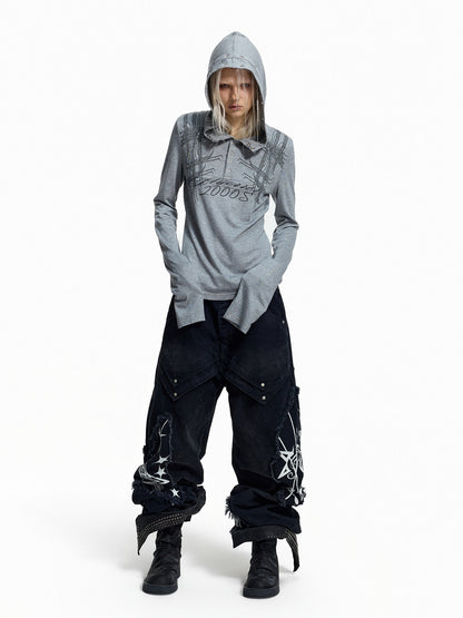 Graffiti Print Rhinestone Cropped Hoodie WN27440