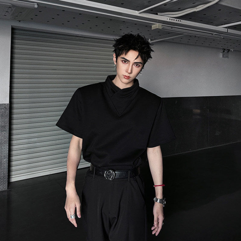 Cross Drape Collar Short Sleeve T-Shirt WN25050