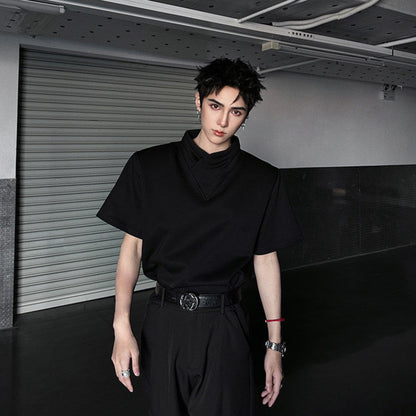 Cross Drape Collar Short Sleeve T-Shirt WN25050