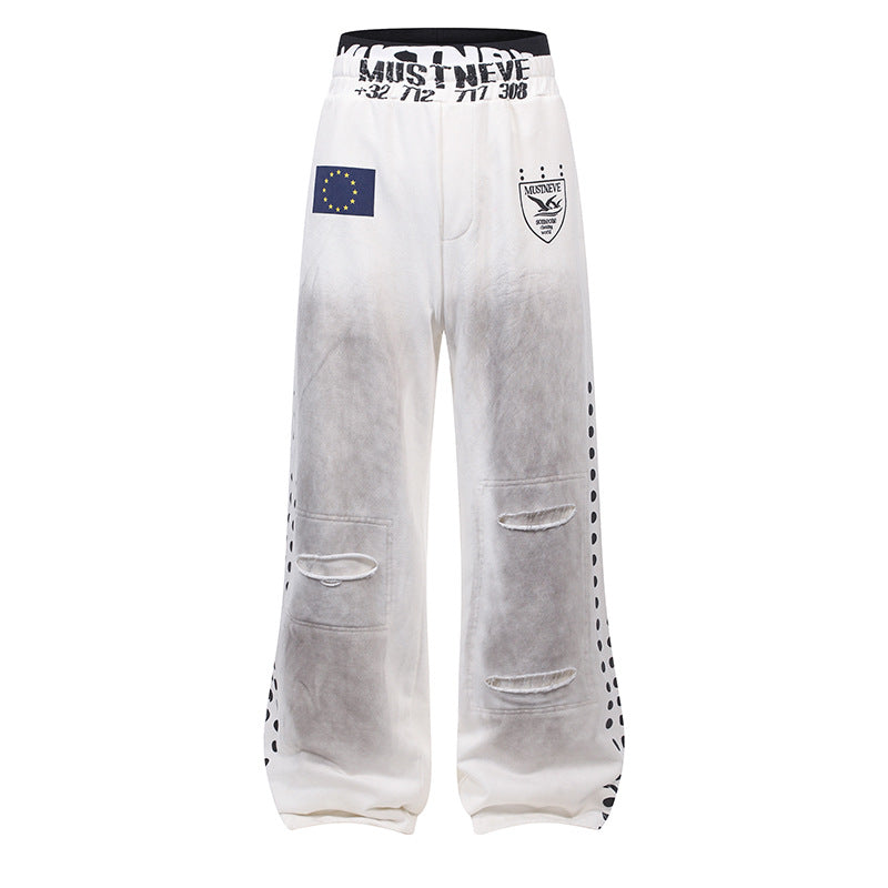 Dirty Washed Logo Print Zipper Hoodie & Dirty Washed Sweatpants Setup WN25540