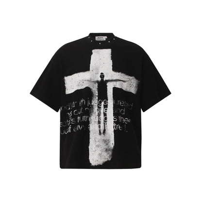 Cross Figure Studs Short Sleeve T-Shirt WN25486
