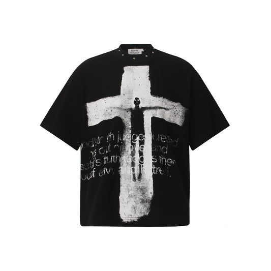 Cross Figure Studs Short Sleeve T-Shirt WN25486