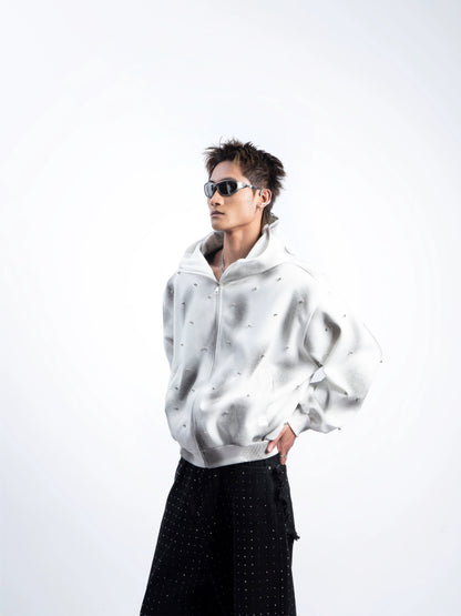 Washed Paint Print Zipper Hoodie WN20624