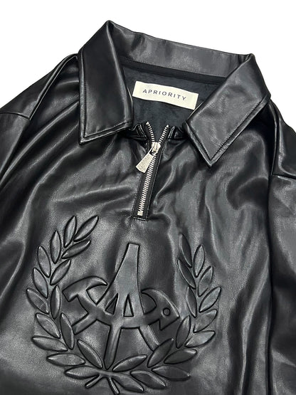 PU Leather Long Sleeve Polo Shirt WN18928