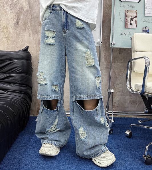 Damage Straight Denim Jeans WN25130