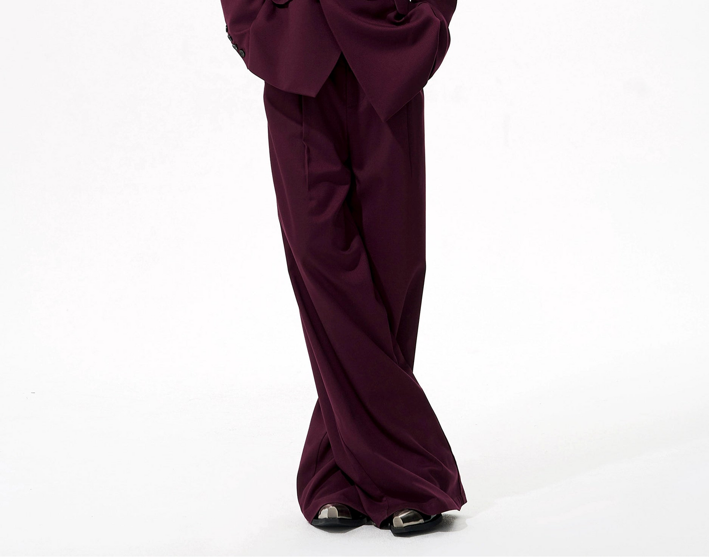 Detachable PU Leather Collar Wool Tailored Jacket & Straight Leg Pants Setup WN21772