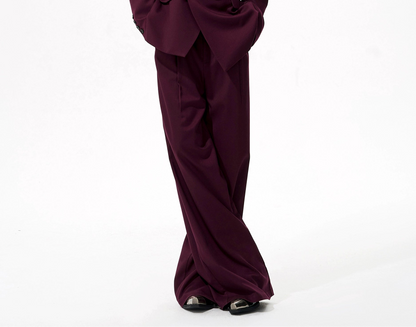 Detachable PU Leather Collar Wool Tailored Jacket & Straight Leg Pants Setup WN21772