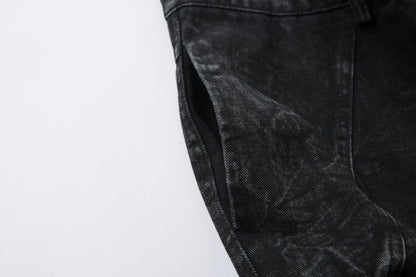 Washed Crinkle Button Fly Wide Leg Denim Jeans WN26144