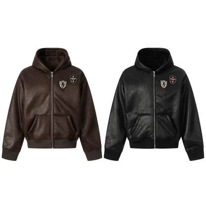 PU Leather Hooded Puffer Jacket WN21854