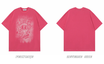 Graffiti Cartoon Print Short Sleeve T-Shirt WN26594