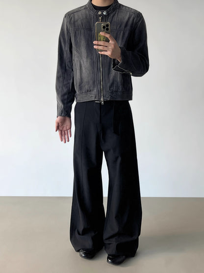 Rivet Washed Short Ziiper Denim Jacket WN21413