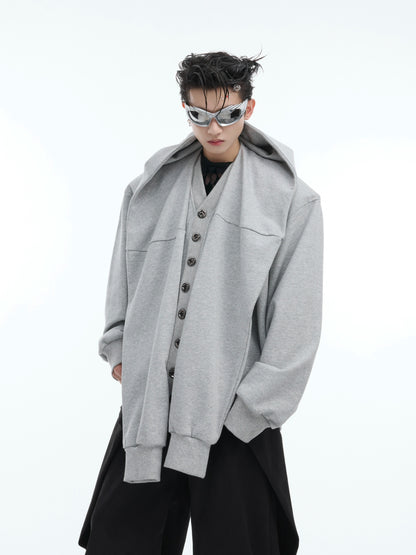 Shoulder Pad Fake Layered Oversize Button Hoodie WN9880