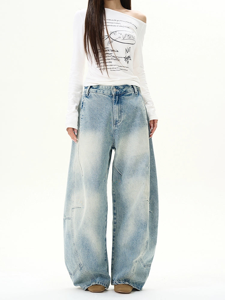 Wide-Leg Curved Denim Jeans WN9494