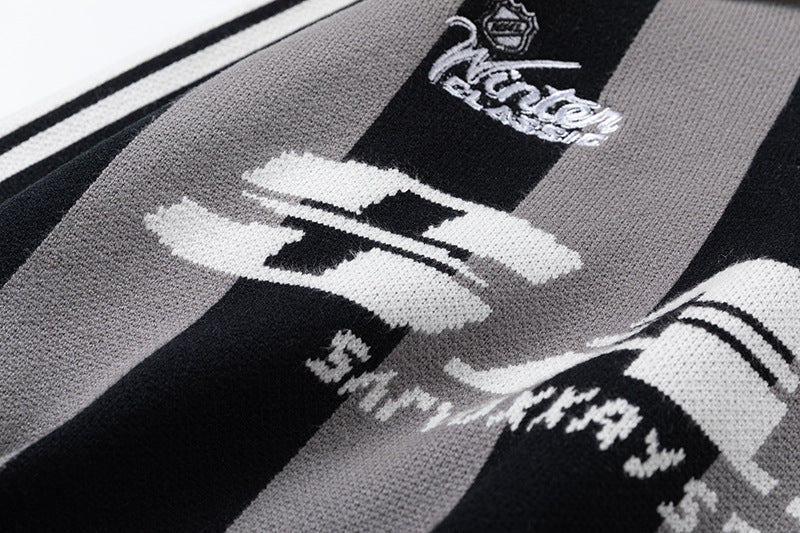 Colorblock Striped Collared Oversize Knit Sweater WN11452