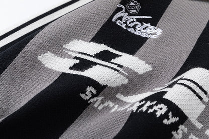 Colorblock Striped Collared Oversize Knit Sweater WN11452