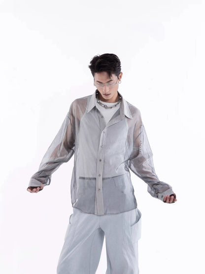 Sheer Draped Oversize Long Sleeve Shirt WN20643