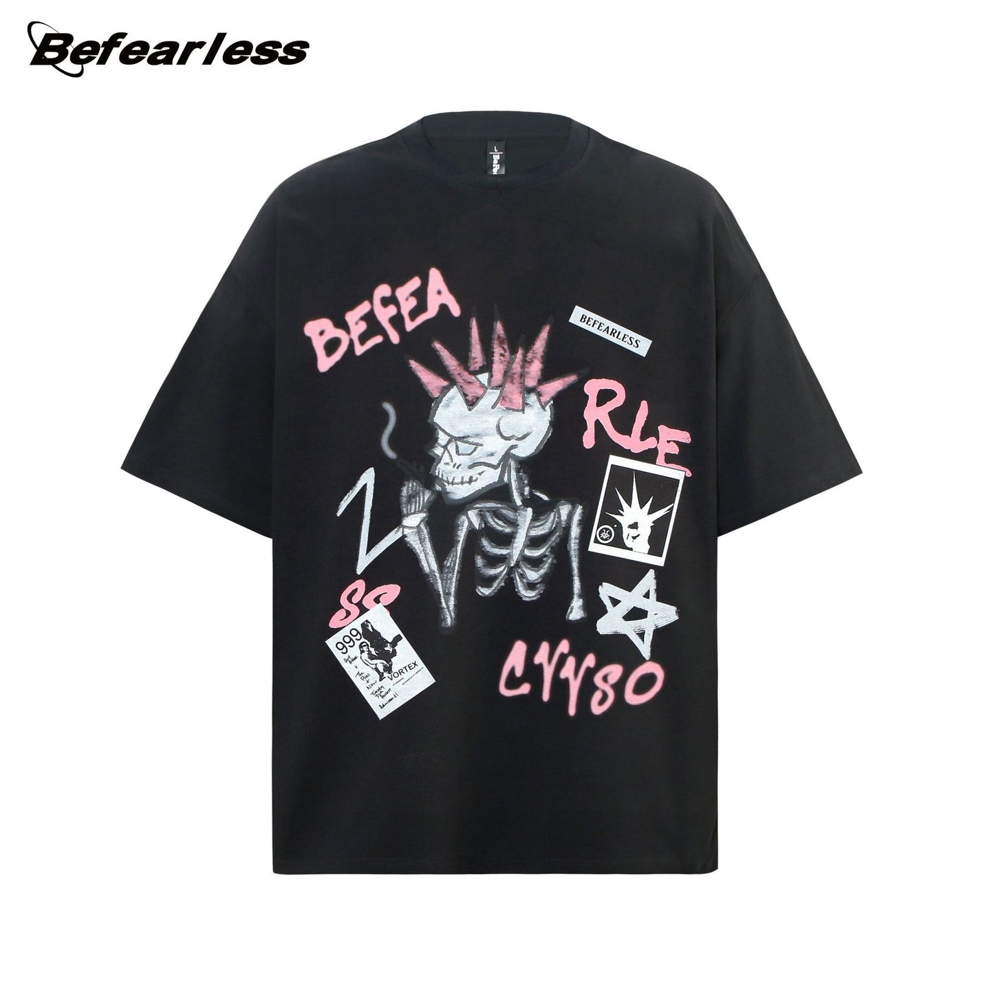 Skeleton Letter Print Short Sleeve T-Shirt WN26204