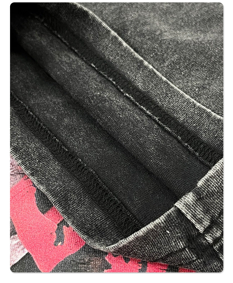 Cartoon Girl Print Washed Short Sleeve T-Shirt WN16269