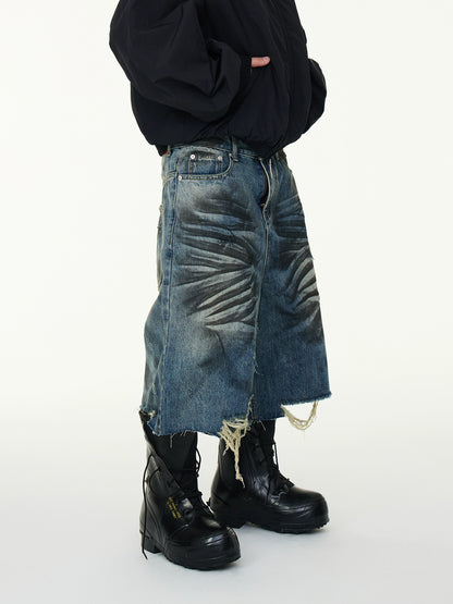 Wash Crinkle Cut Hem Denim Half Jeans WN16933