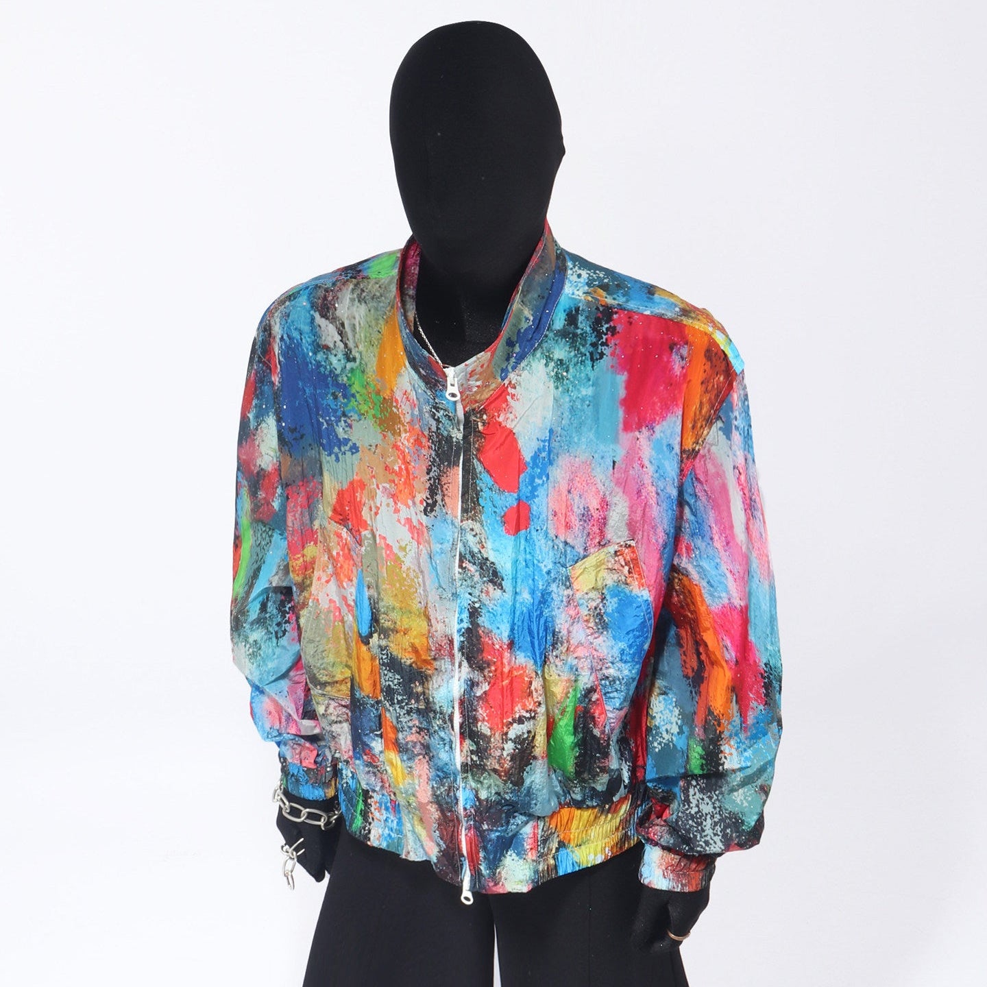 Abstract Paint Standing-Collar Short Jacket WN23717