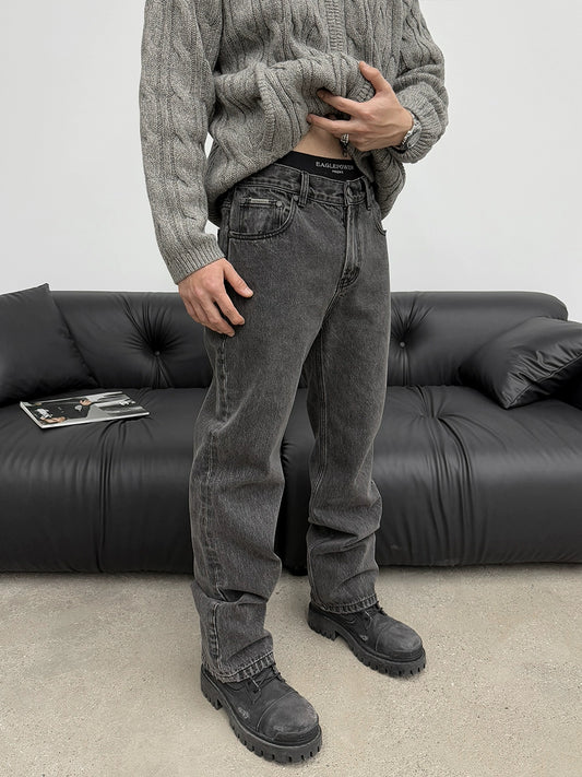 Washed Faded Wide-Leg Straight Denim Jeans WN17705