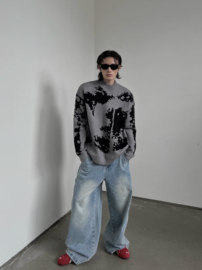 Graffiti Design High-Neck Pullover Knit Sweater WN10808