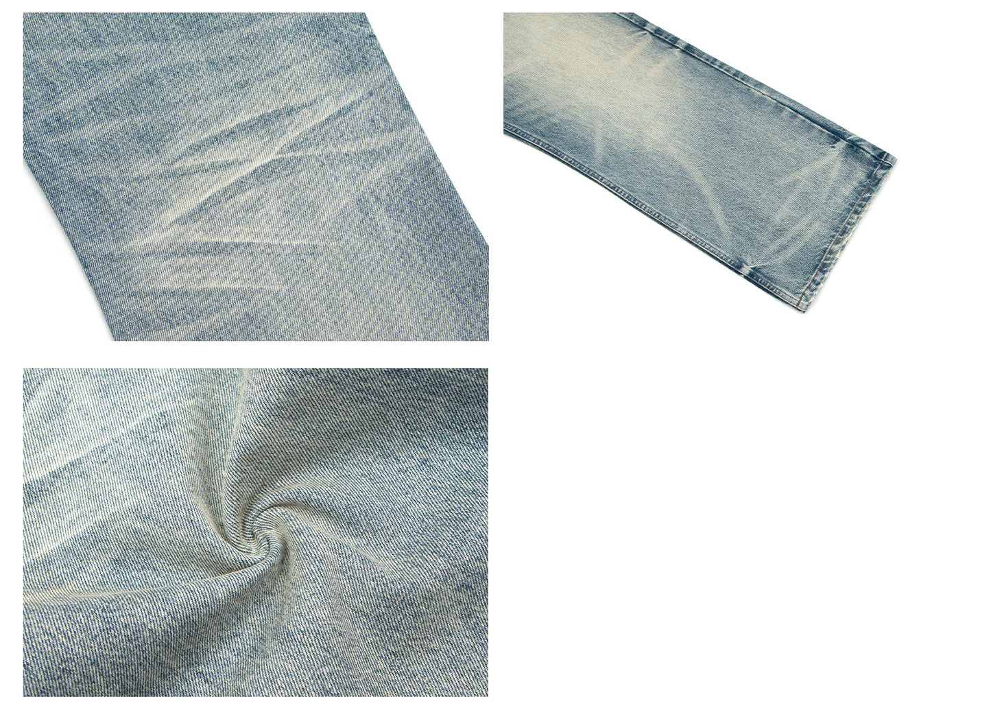 Washed Whisker Straight Wide Leg Denim Jeans WN26356