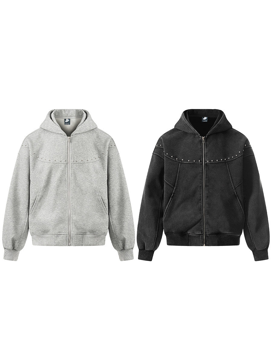 Studs Detail Oversize Zipper Hoodie WN24179