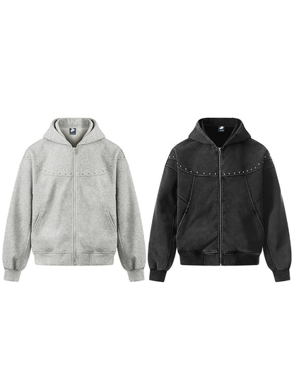 Studs Detail Oversize Zipper Hoodie WN24179