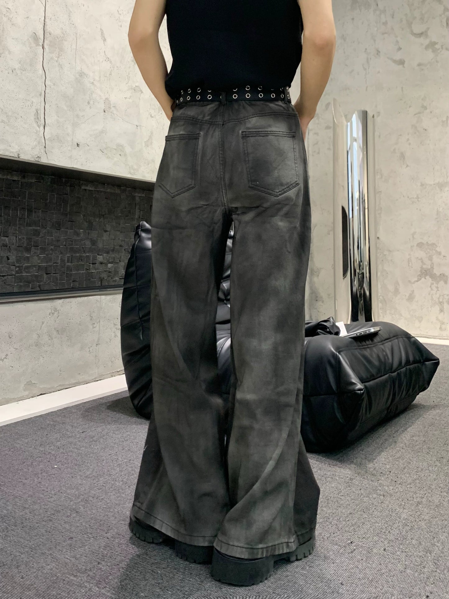 Graphic Art Print Wide Leg Denim Jeans WN19823