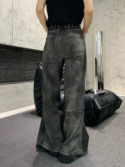 Graphic Art Print Wide Leg Denim Jeans WN19823