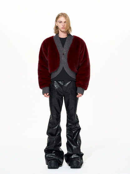 V-Neck Fake Fur Knit Cardigan WN22641